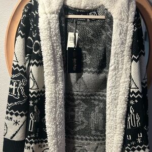NWT Black and White Harry Potter Sherpa Hooded Cardigan